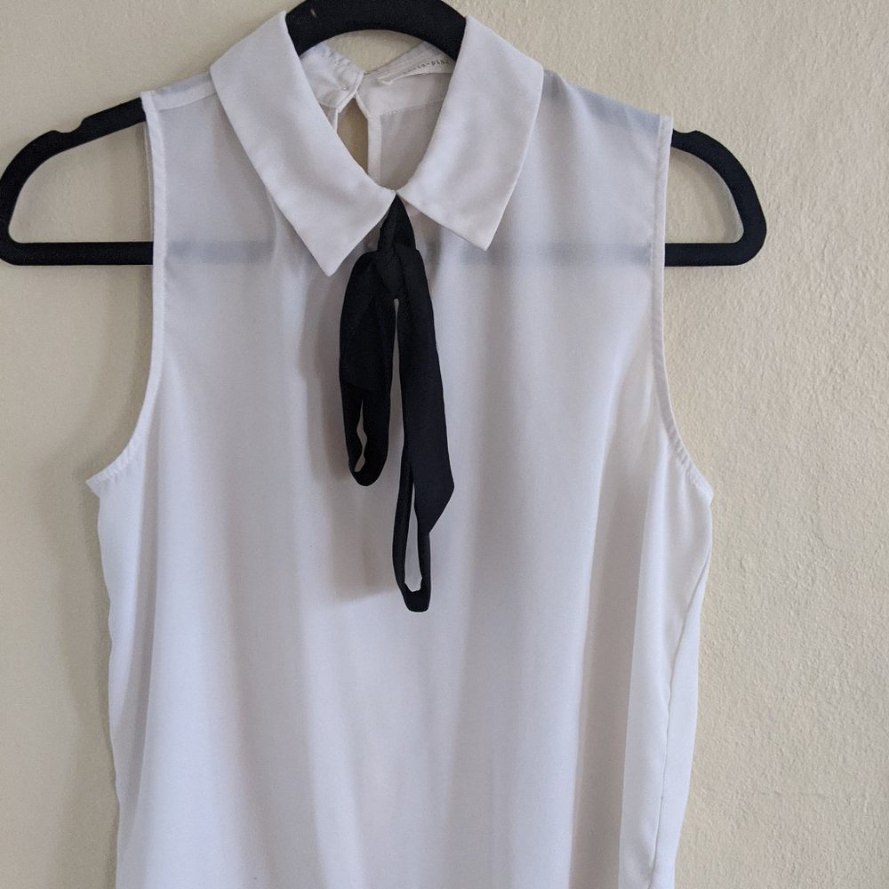 Lucid Pink White Sleeveless Top with Black Bow